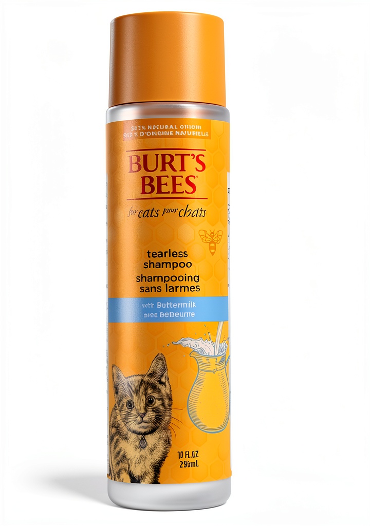 Applying tearless kitten shampoo on a cat's wet coat