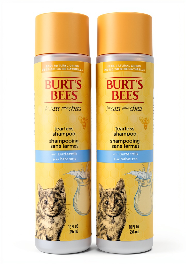 Applying tearless kitten shampoo on a cat's wet coat