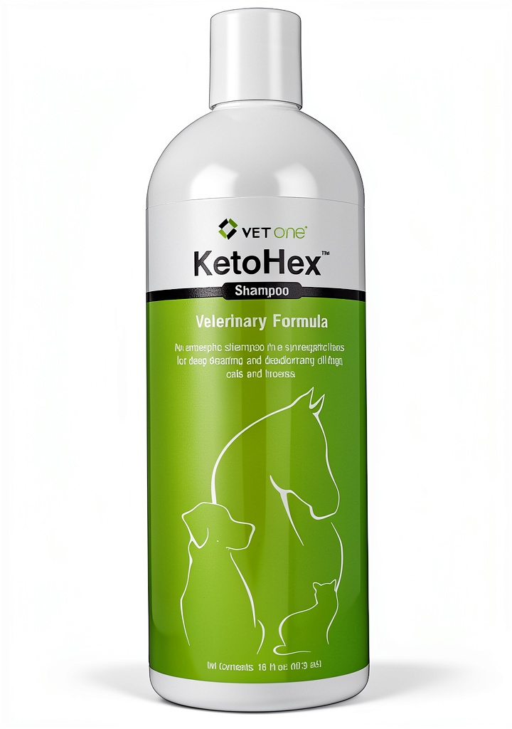 Applying VetOne KetoHex shampoo on a dog with skin issues