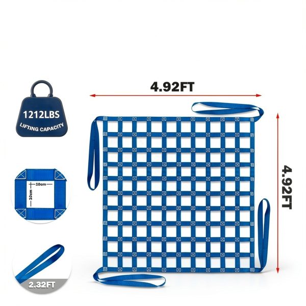 FITHOIST Polyester Lifting Net Straps Blue 4.92x4.92ft-2